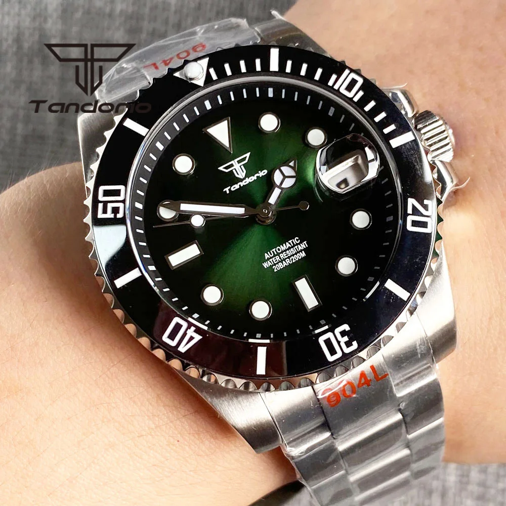 Imagem -06 - Relógio de Mergulho Automático Masculino Tandorio Azul Verde Vermelho Dial Sunburst Sapphire Glass Cerâmica Rotativa Liga Bisel Nh35a 40 mm 200m