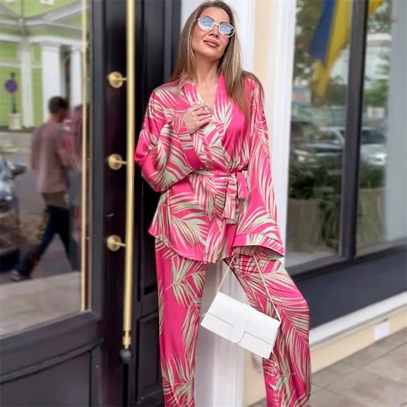 Fashion New Printing Women's Pajamas Set Silk Satin Sleepwear Female Long Sleeve Home Clothes Versatile Casual Pijama Mujer
