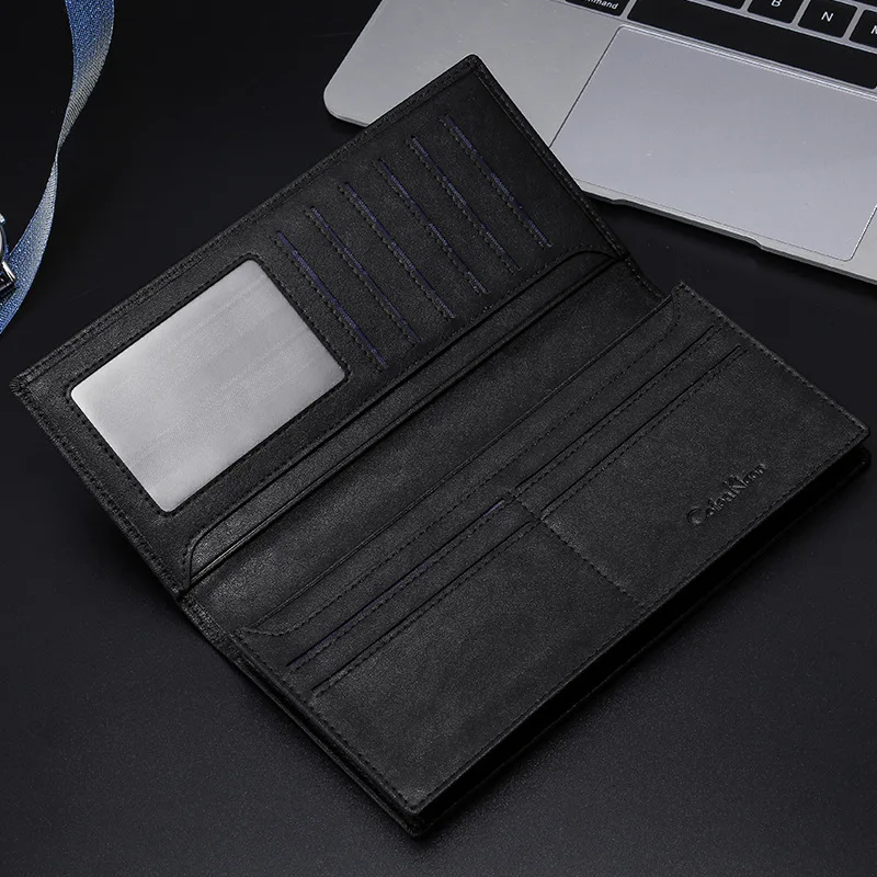 Long Leather Men Wallets Premium Product Real Cowhide Wallets for Man High capacity Black Walet