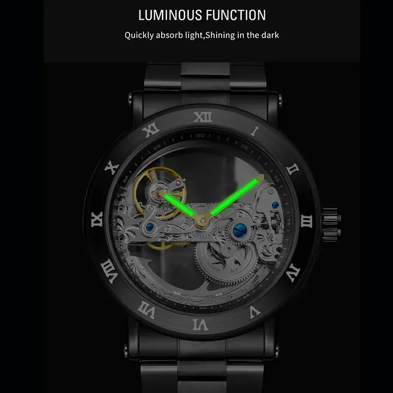 Original Luxury Brands Hollow Skeleton Automatic Movement Man Watch Stainless Steel Mechanical Clock Waterproof Men's Watches