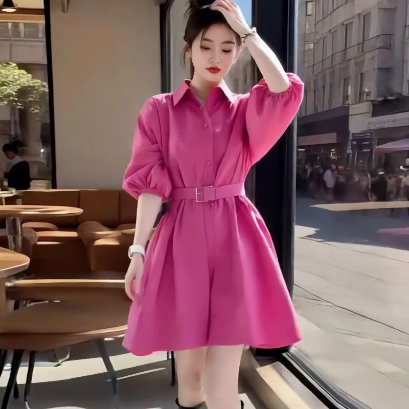 แฟชั่นฤดูใบไม้ร่วงมินิชุดสตรี 2024 หมายเลขLapel Solid Luxury Officeครึ่งแขนเสื้อกระโปรงสั้นชุดสุภาพสตรี