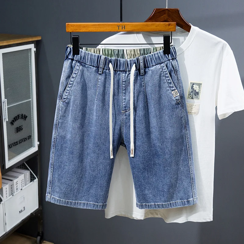 Summer thin large size High-waisted denim shorts deep crotch loose middle-aged man 7-point middle trousers black shorts for men