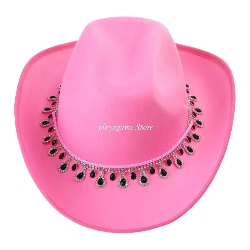 Y88A Western Bride to Be Hat Cowboy Hat Glinting Crystal Cowgirl Hat for Bride to be