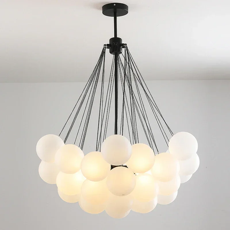 Modern White Glass Balls Chandeliers for Dining Living Room Bedroom Cafes Hall Home Decor Pendant Lights Indoor Lustre Luminaire