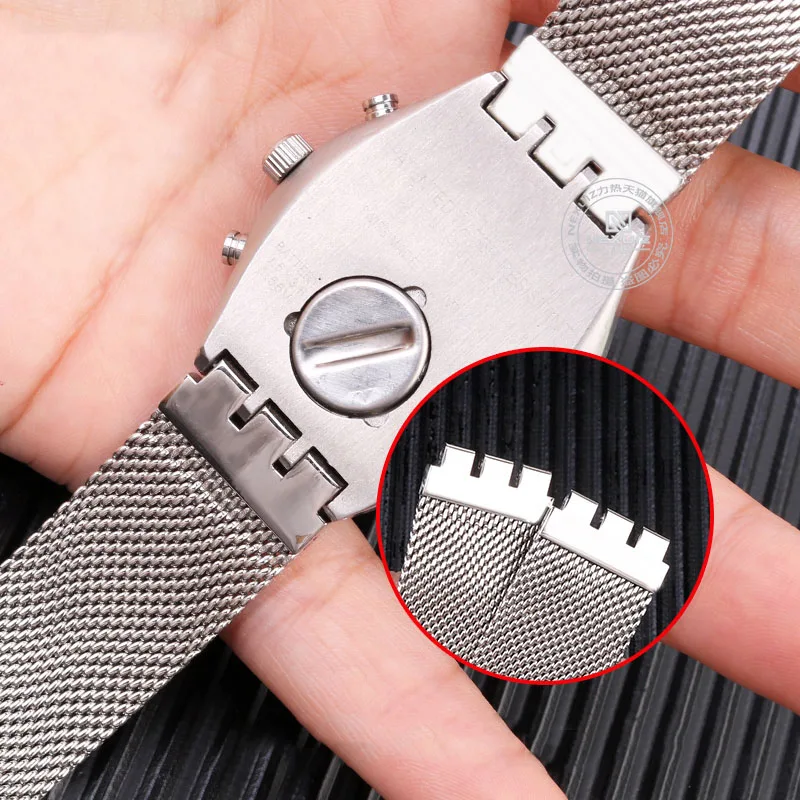 For Swatch Precision Steel Strap IRONY YGS749 Men Women Concave Mouth Metal Watch Chain Milan Mesh Watchband 12mm 17mm 19mm