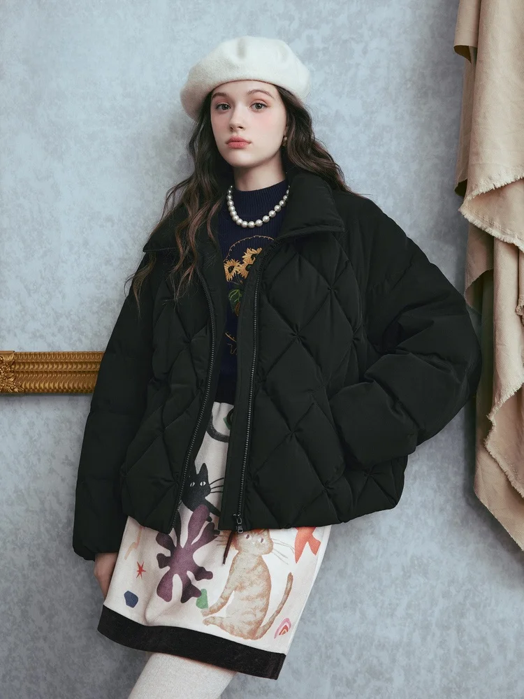 

Artistic Bla High Collar Loose Women's down Jaet Faionable Winter New Arrival Casual Sle Warm Nylon Fabric Zipper Clo...