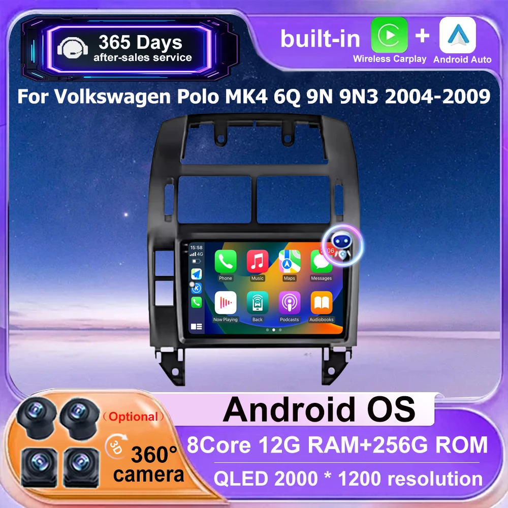 

Android Auto Carplay For Volkswagen VW Polo MK4 6Q 9N 9N3 2004-2009 QLED Screen Car Radio Multimedia Video Player BT DSP 4G WIFI