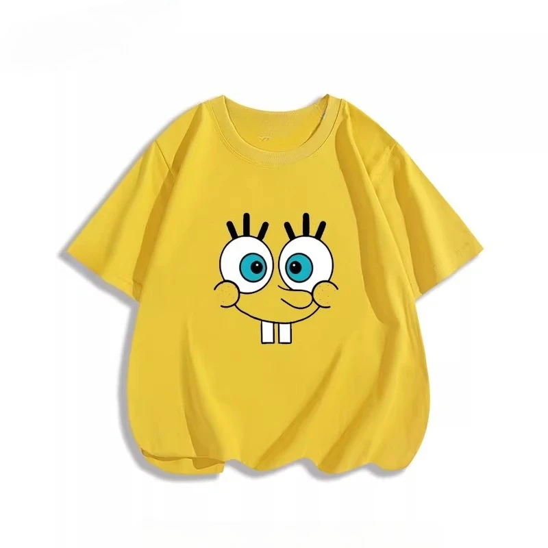 Potdemiel Summer SpongeBob SquarePants Pure Cotton Children's T-Shirt, Comfortable and Breathable, Suitable for Boys and Girls.