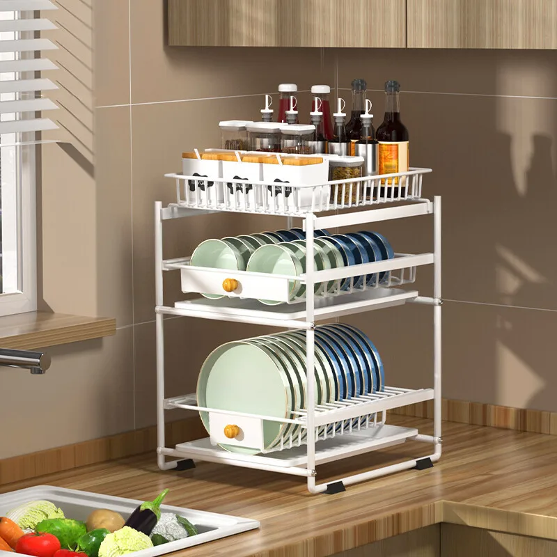 New Multi Layer Storage Shelf Kitchen Drawer Dish Storage Rack Table Top Removable Kitchen Seasoning Storage Bottle Under Sink