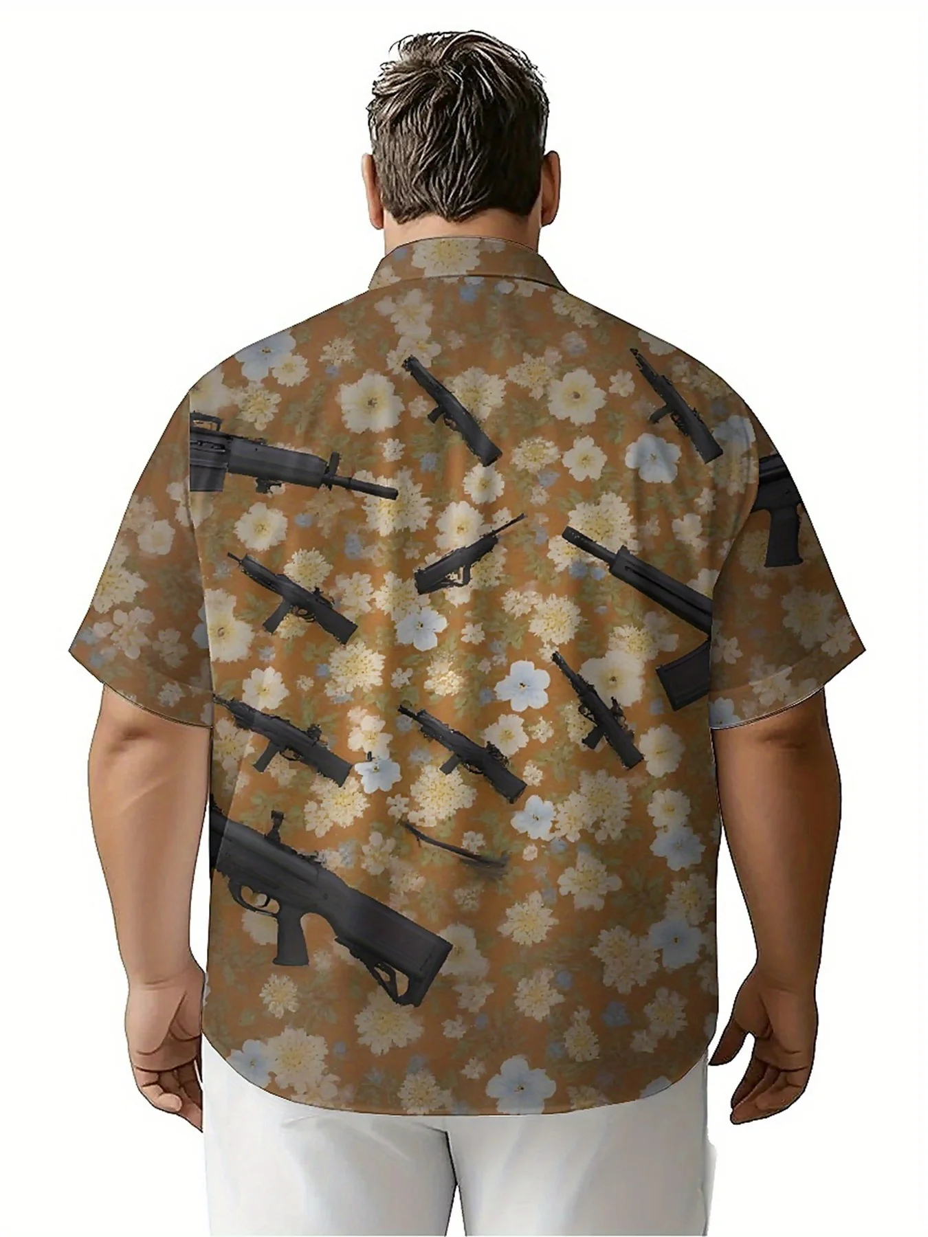 قمصان هاواي مقاس كبير للرجال نمط الزهور والبنادق، قمصان ألوها الفضفاضة للجنسين، ملابس بديلة