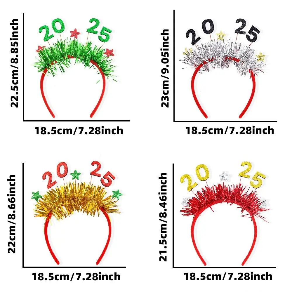 الترتر 2025 سنة جديدة سعيدة عقال البلاستيك رسالة عيد الميلاد خوذة التصوير أغطية الرأس حفلة تنكرية