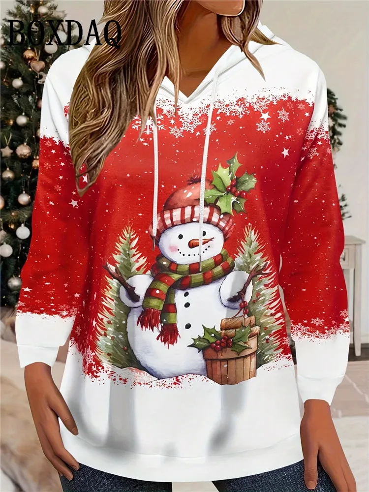 Christmas Snowman 3D Print Hoodies Women Fashion Casual Autumn Winter Sweatshirts Long Sleeve Hooded Pullover Tracksuit Clothing