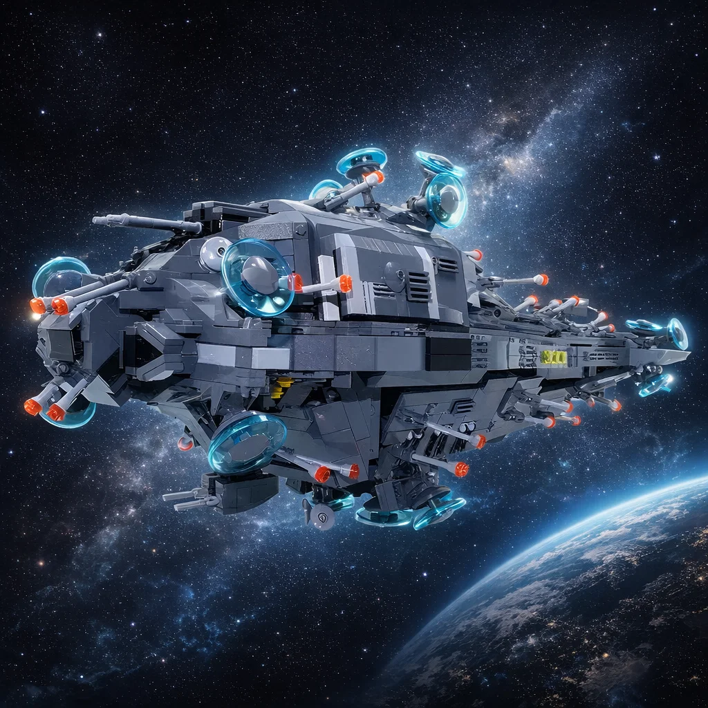 

MOC Space Battleship Building Blocks Model Futuristic Sci-Fi Cruiser DIY Assembly Bricks Toy Desk Display Gift