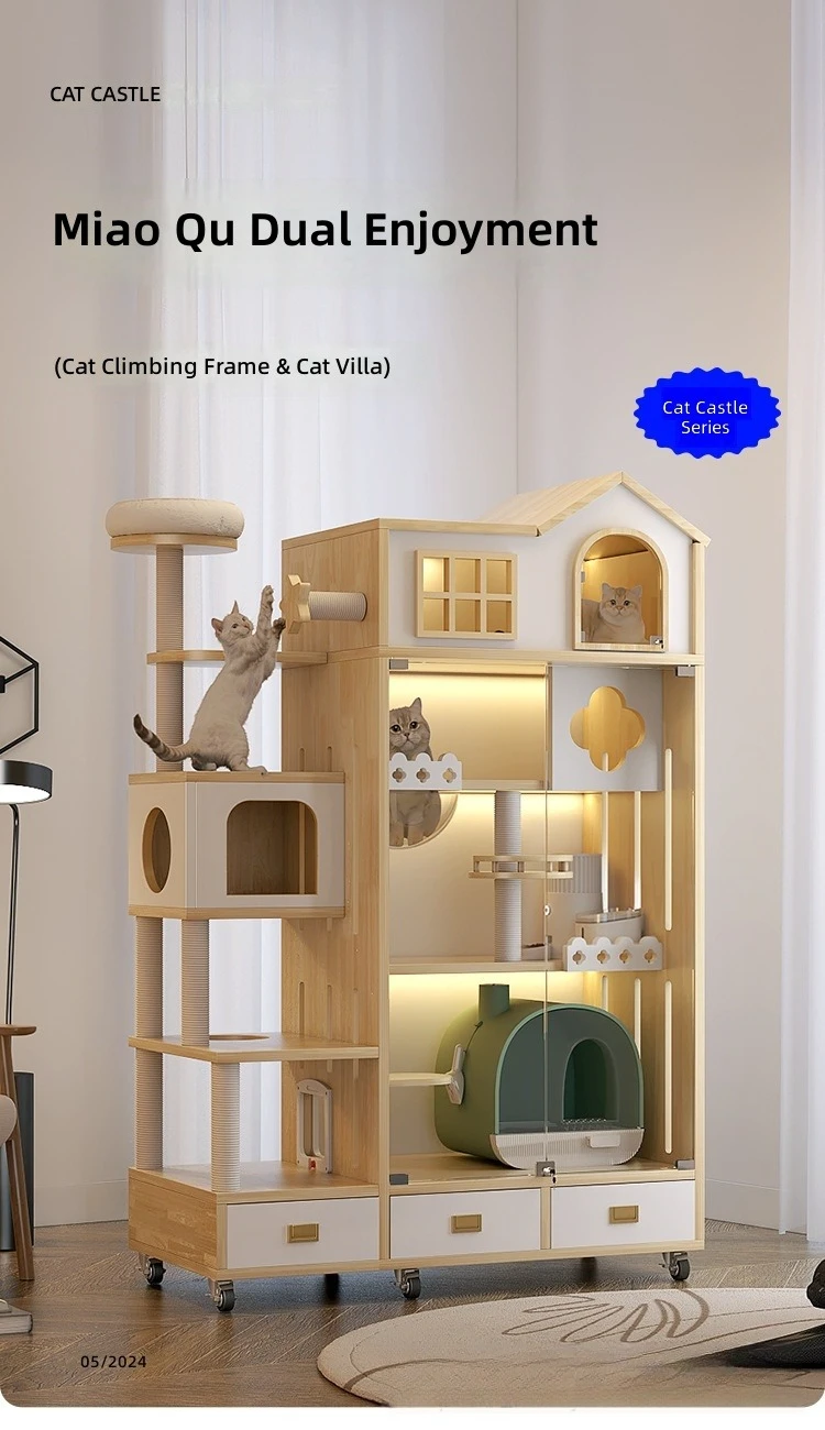 

Large Wooden Cat Castle for Big Cats,3Tier Multi-Level Cat Cages&Furniture,Solid Wood Cat Condo with Scratching Posts,Cat House