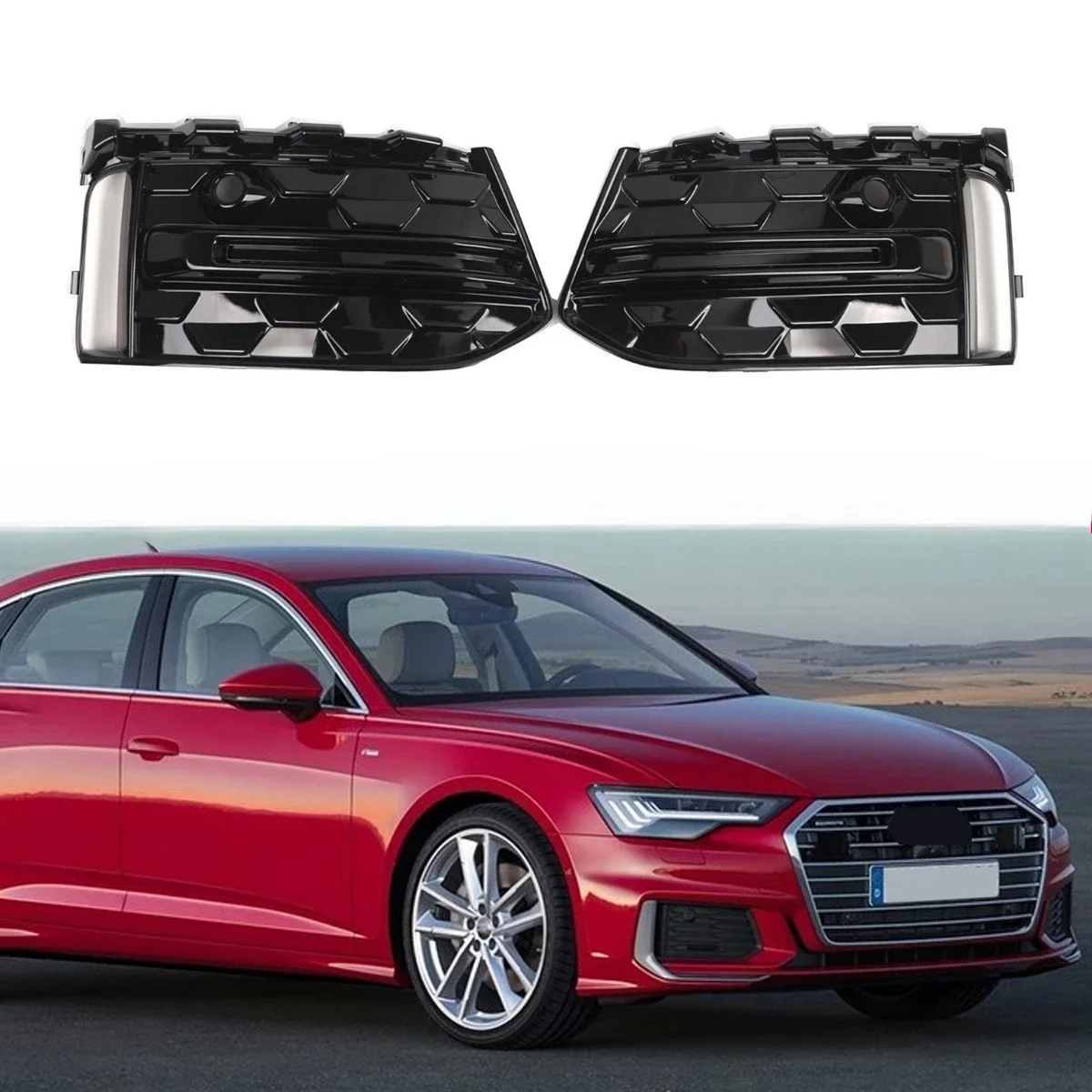 LH/RH Front Fog Light Cover Refit Shiny Black 4KD 807 647 E  4KD 807 648 E For Audi A6 S-line 2019-2022 S6 C8 2020-2022