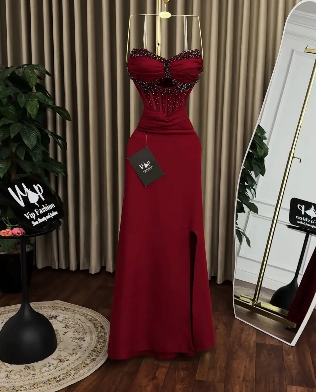 

Элегантный бордовый роскошный корсет без бретелек с бисером и кристаллами «рыбий кость», плиссированный корсет длиной до пола, тонкое вечернее платье для выпускного вечера