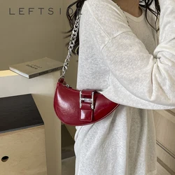 LEFTSIDE Y2K Belt Design Pu Leather Crossbody Bags for Women 2024 Trend Korean Fashion Chain Shoulder Bag Handbags and Purses