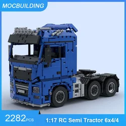 MOC Building Blocks RC Semi Tractor Truck with Trailer 1:17 Scale Model DIY Assemble Bricks Transportation Collection Toys Gifts