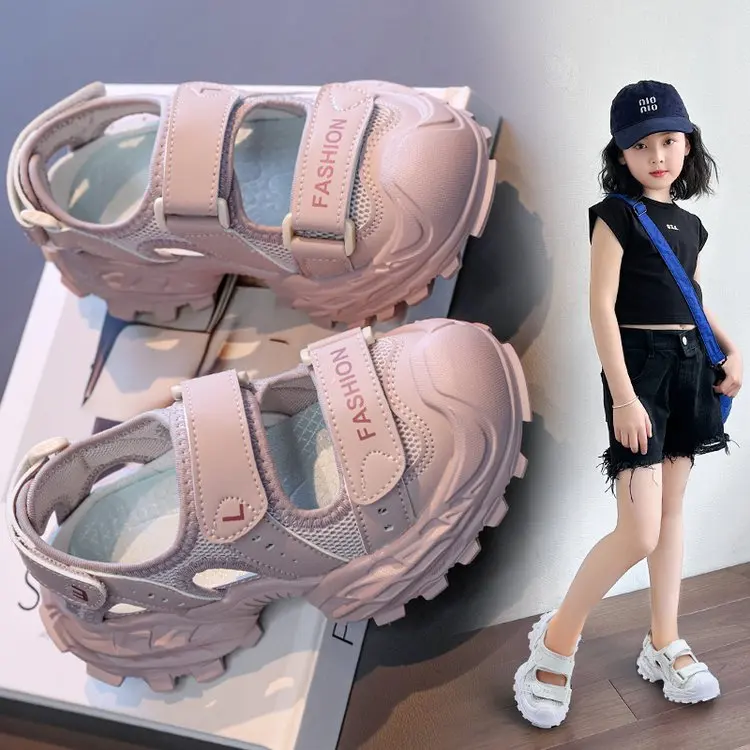 Sandálias Esportivas Infantis para Meninas, Tênis Casual de Praia para Meninos, Respirável em Malha, Antiderrapante, com Design Vazado, Tênis Feminino