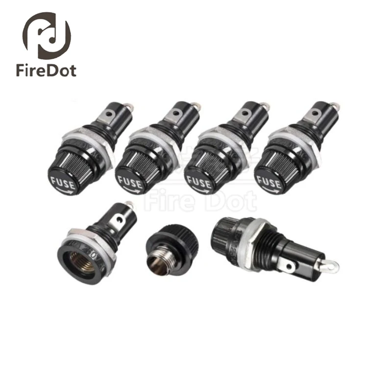 100PCS Black fuse holder 5x20, rotary knob type, 6x30mm fuse, high temperature resistant, 10A 250V fuse base