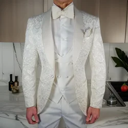 Floral Wedding Tuxedo for Prom Slim Fit Men Suits 3 Pieces Male Fashion Jacket with Vest Pants New Arrival Customes 2024