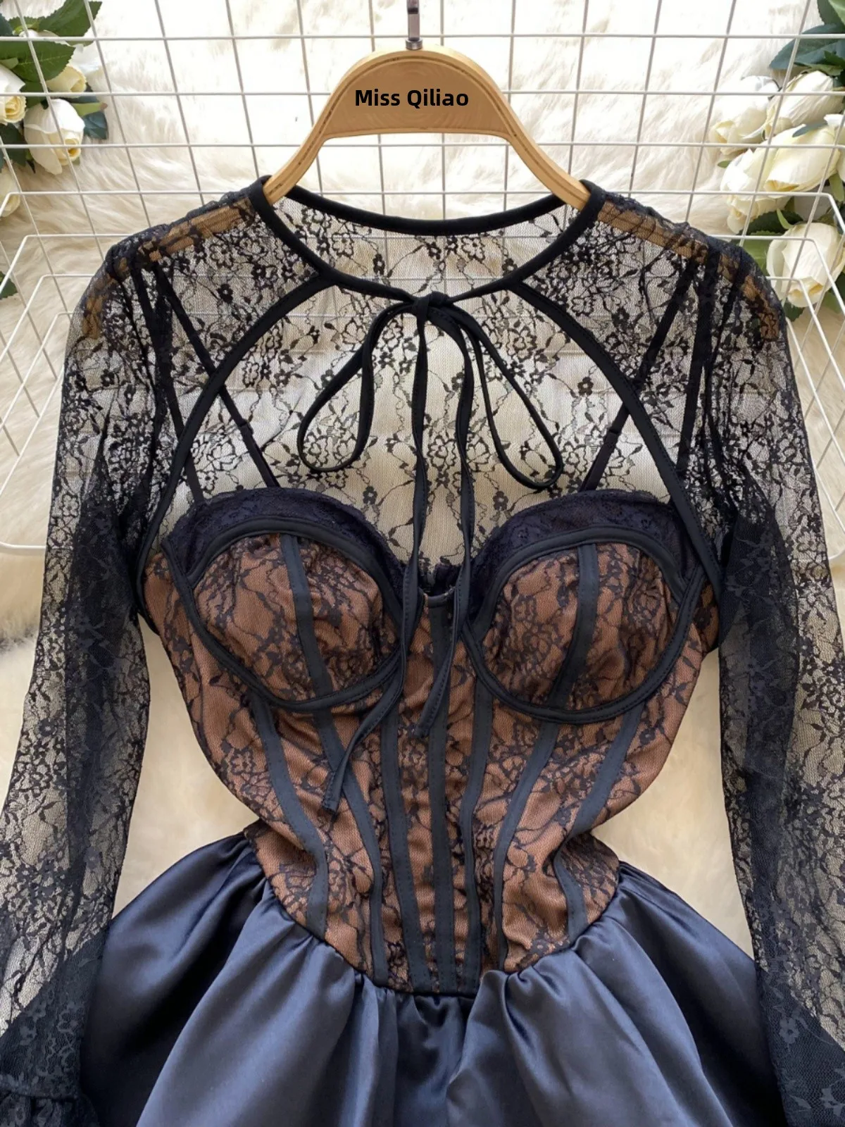 

Женское пышное платье Dr с кружевной отделкой и поясом для похудения, модный ансамбль для молодых взрослых