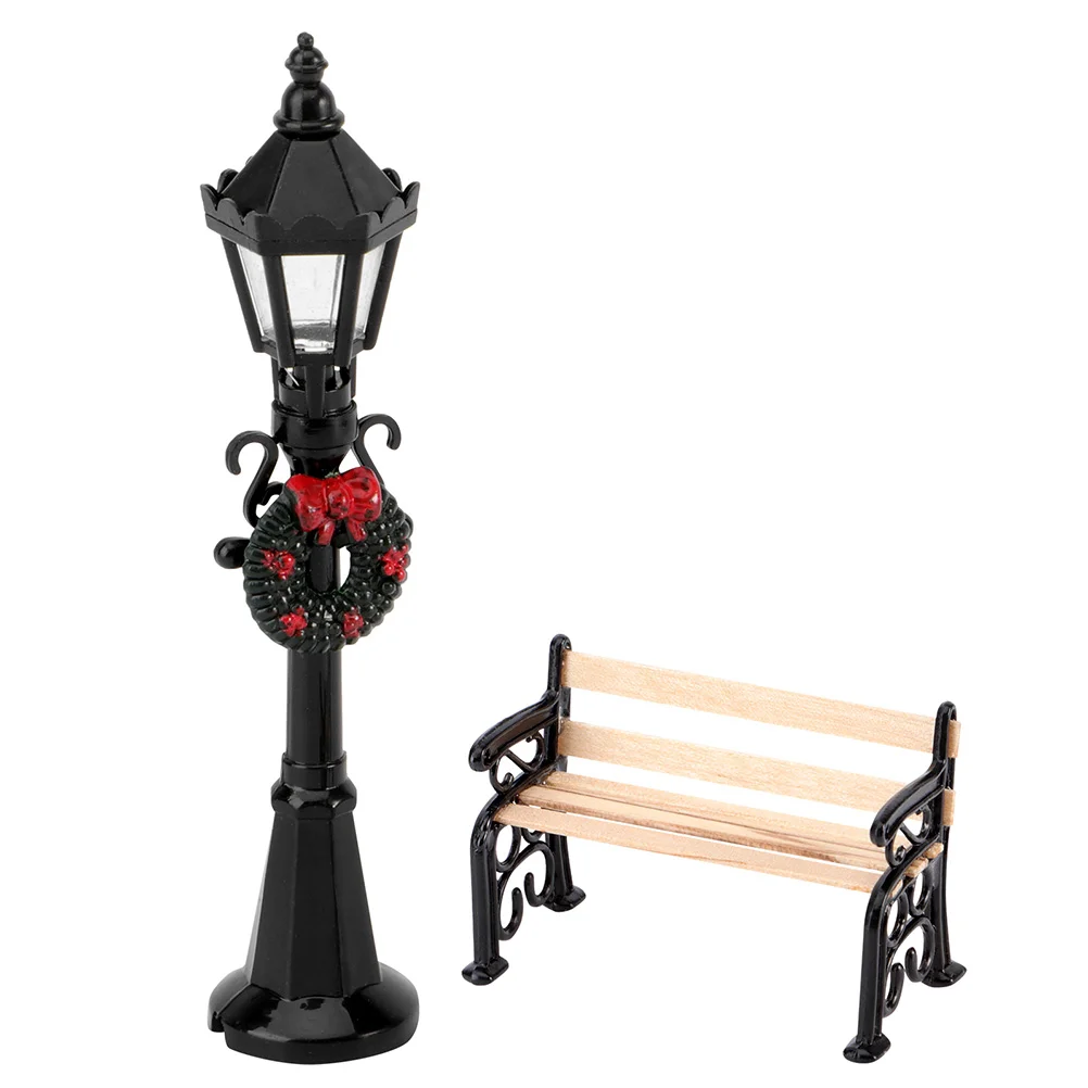 Street Lamp Iron Chair Ornament Mini Park Miniature Chairs Toy Toys Kids Light Post Long Children’s Decor House