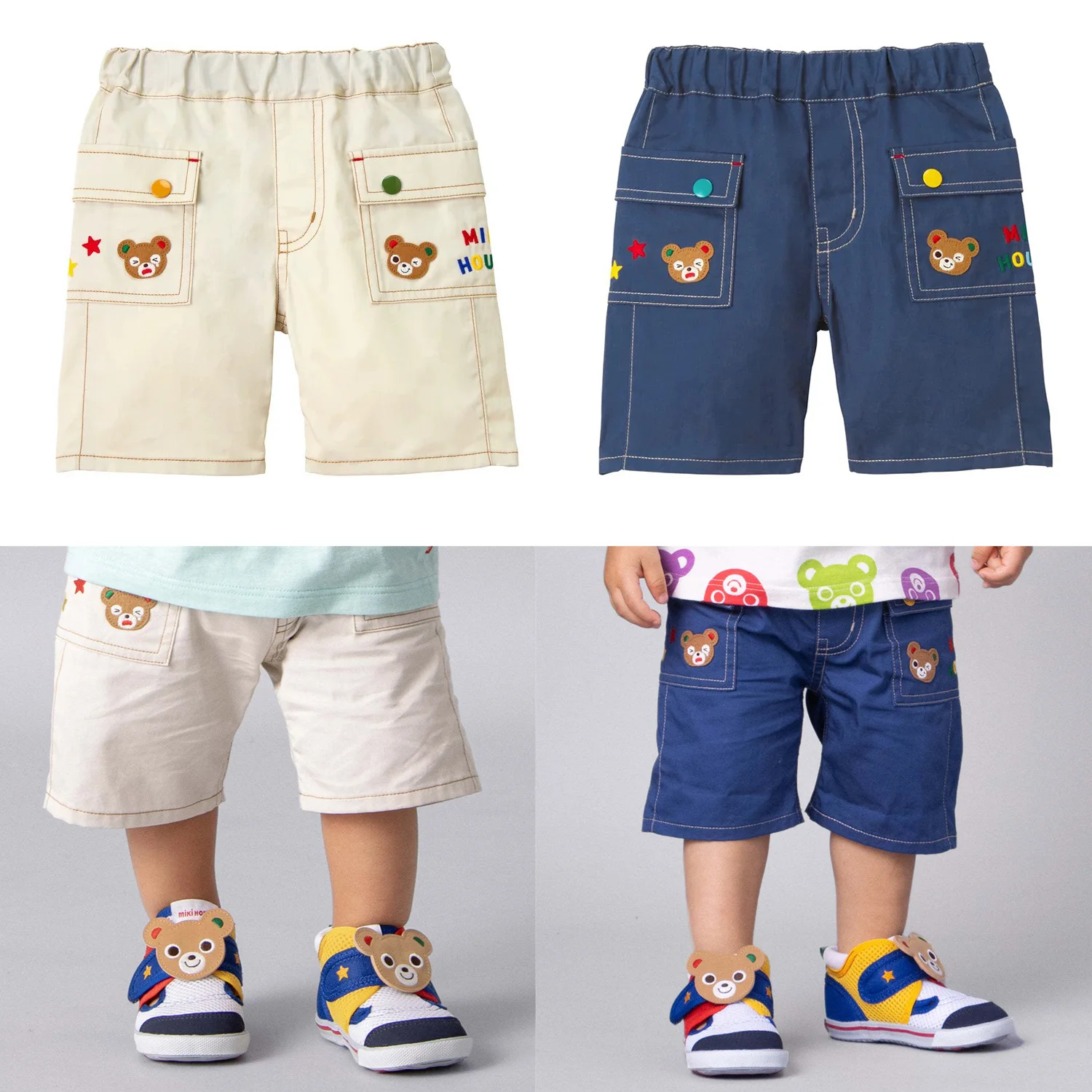 

2025 MK Summer Kids Casual Shorts Easy Match Lightweight Cool Pocket Bear Design Boys Girls Shorts Japanese and Korean Style