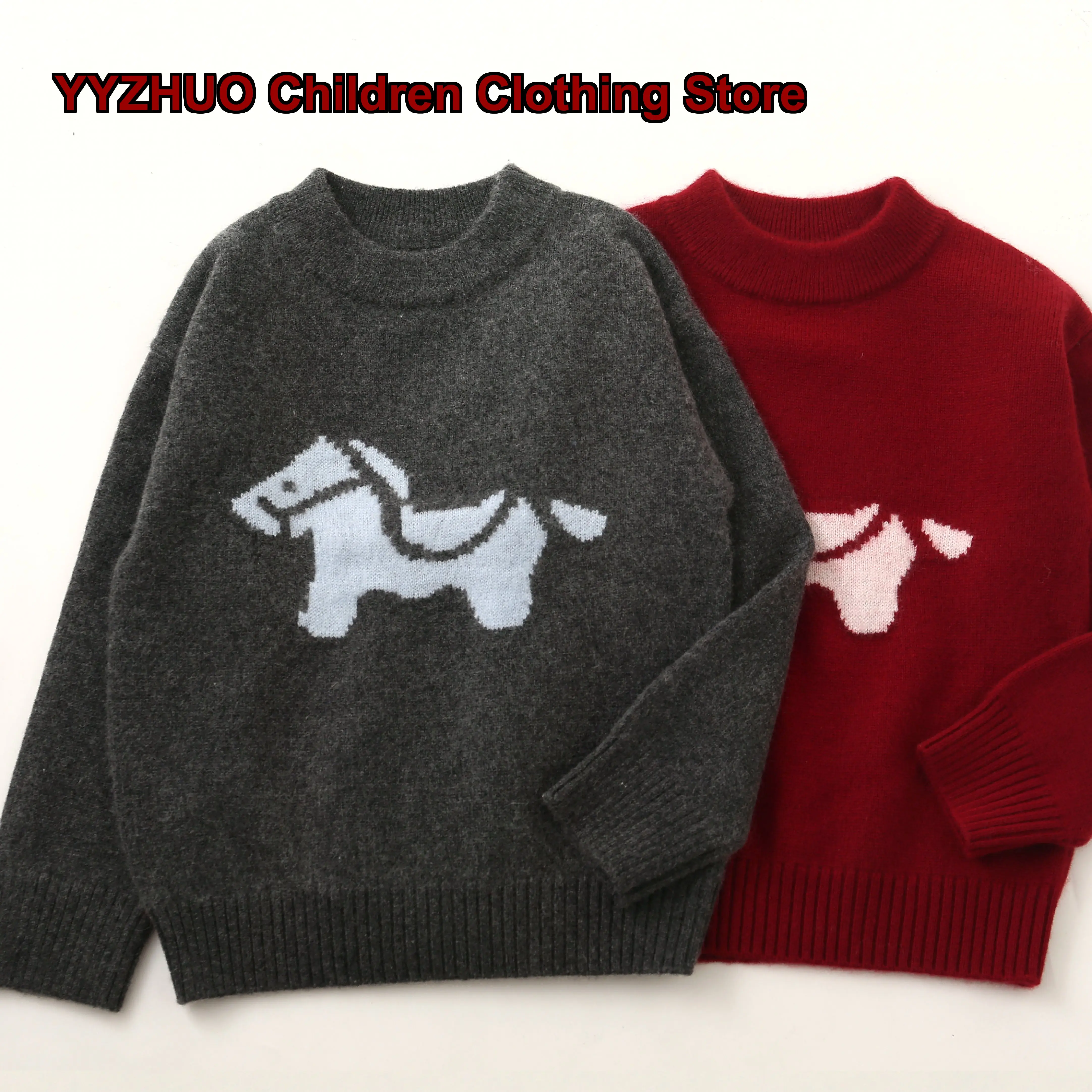 Kids Pullover Sweater Baby Boys Autumn Winter Pure Cashmere Knit Top Solid Color Double-Strand Thickened Soft