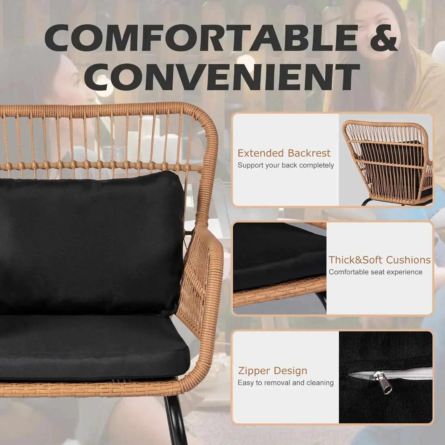 Heißer Verkauf, zeitlich begrenztes Angebot! 3-teiliges Outdoor-Rattan-Bistro-Set, Rattanstühle, Konversationssets, Rattan-Gartenmöbel