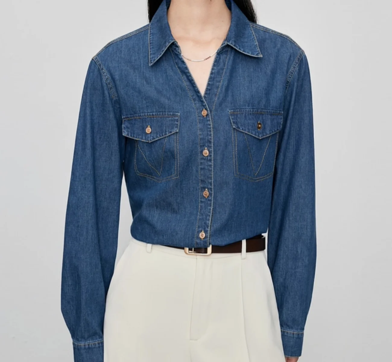 

Korean-style French-style blue V-neck denim shirt jacket for women 2025 autumn new style casual and loose fit versatile and easy