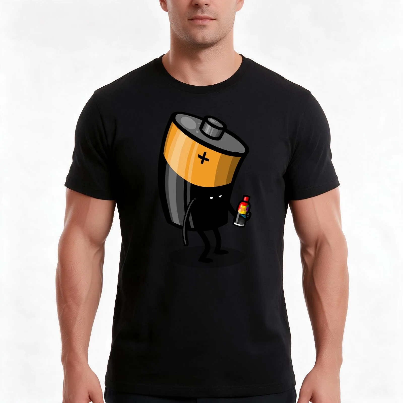 Drained Battery T-Shirt, Summer Casual Cotton Tee, Oversized Streetwear Tops, Vintage Graphic Print, Loose Fit Short Sleeve