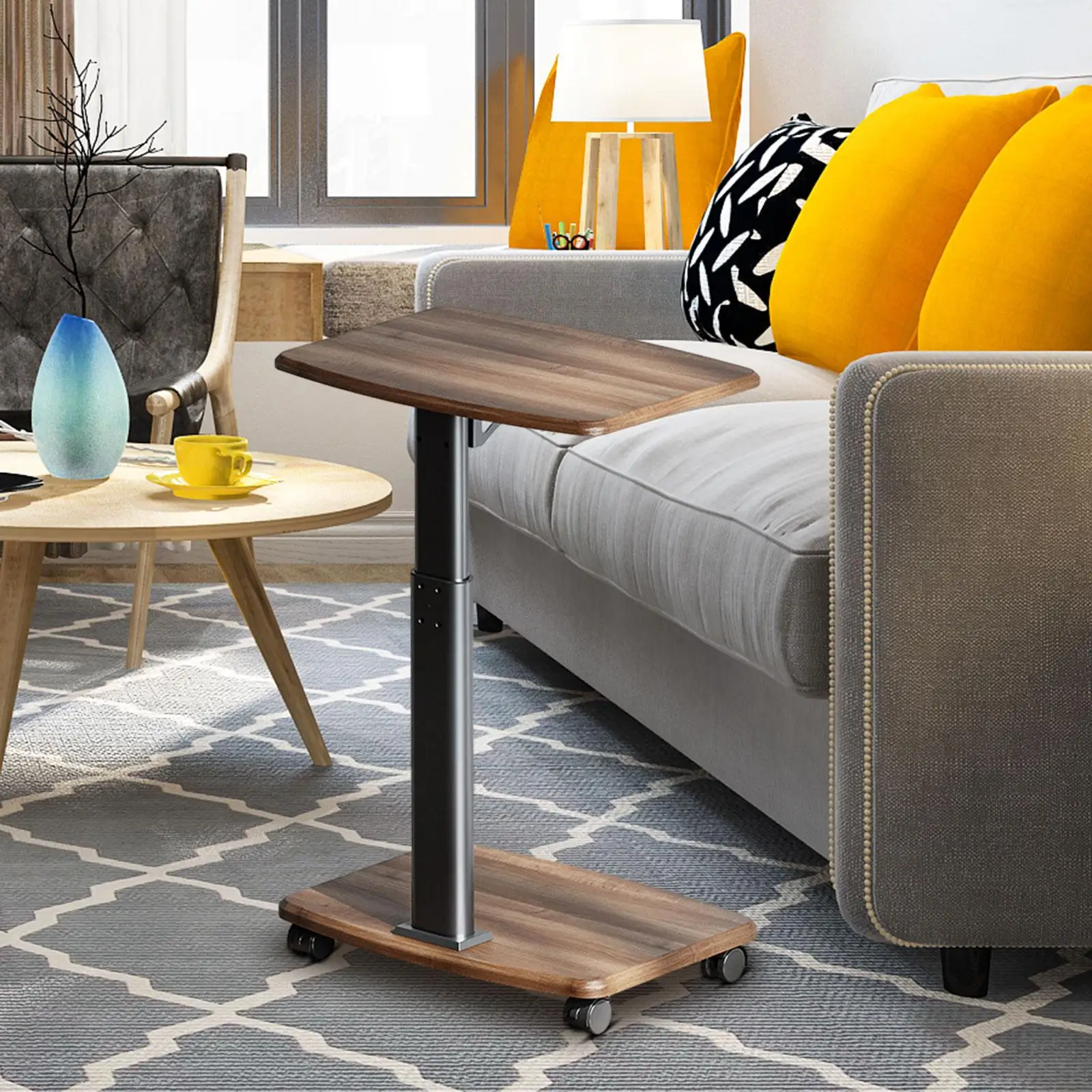 Sofa Tray Table Side Table End Table Removable Table Wooden with Metal Frame Overbed Table Storage Shelf Living Room TV Tray