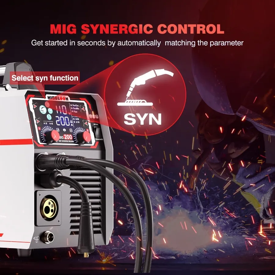 200A MIG Welding Machine 110V 220V 6in1 Gas MIG Gasless Flux Core Stick Lift TIG Spool Gun Syn MIG Welder Machine Multiprocess