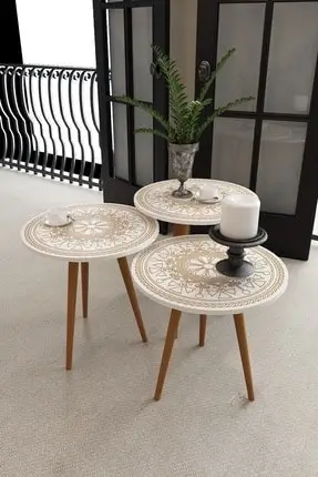 Triple Modern Coffee Tables Nesting Table Patterned Coffee Table Furniture For Home Living Room Furniture Oval Coffee ROUND