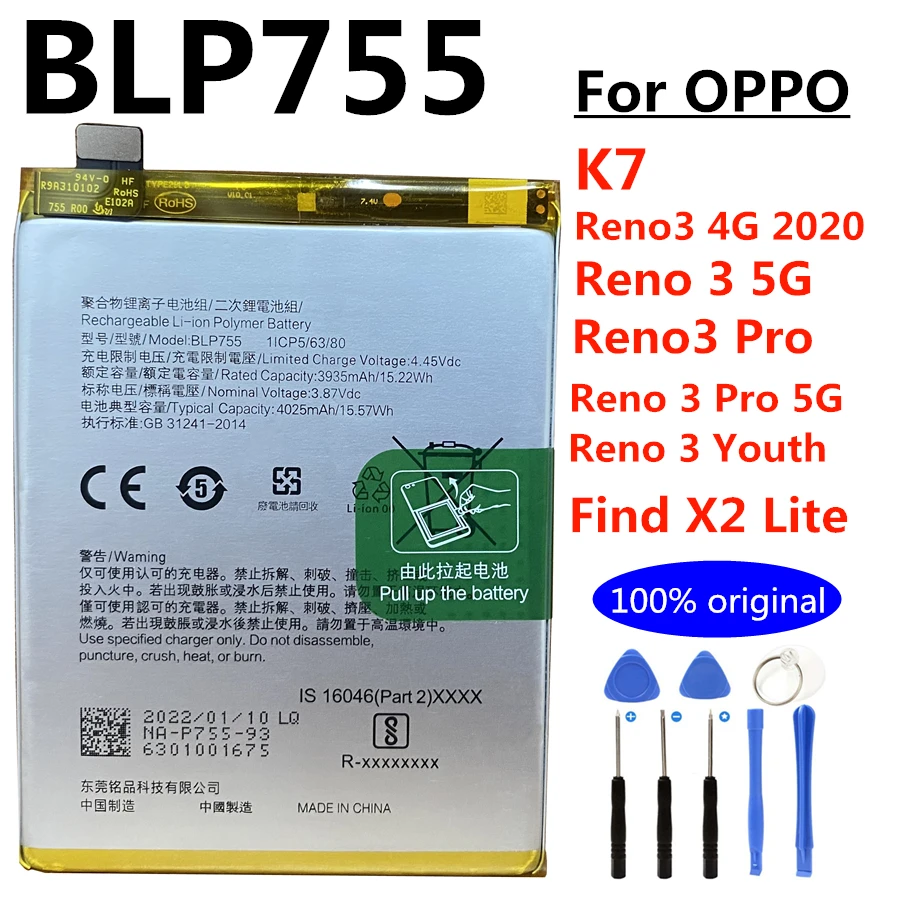 New Original Battery for Oppo Reno 2 Z F 2Z RenoZ Reno3 4 Pro 4 Lite 5G A92S A72 A73 BLP735 BLP737 BLP755 BLP789 BLP787 BLP797