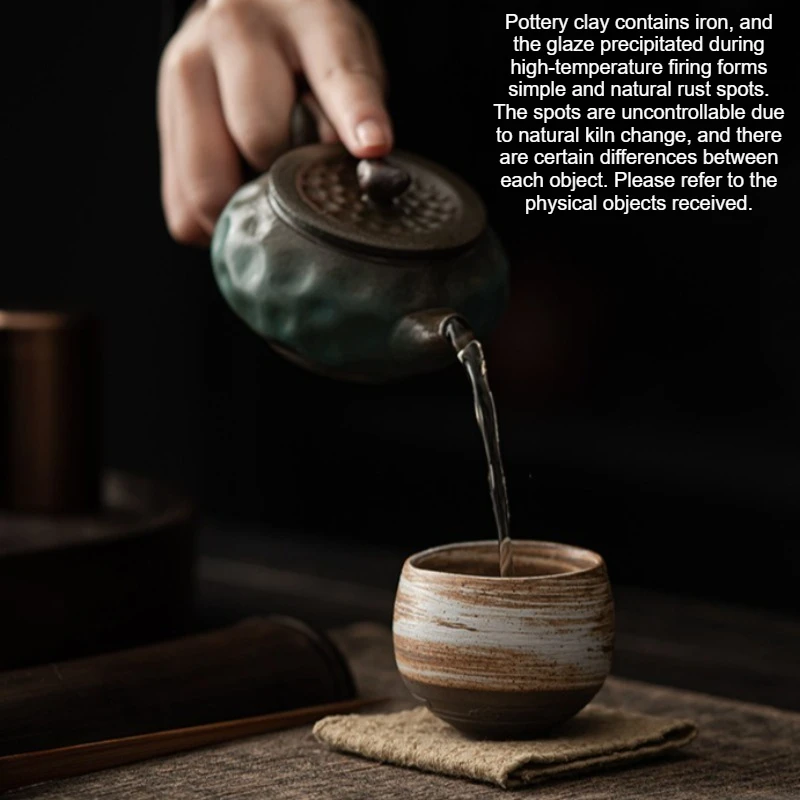 Hand-made rough pottery tea cups, tall ceramic teacups, kiln-turned retro single-cup tea sets.