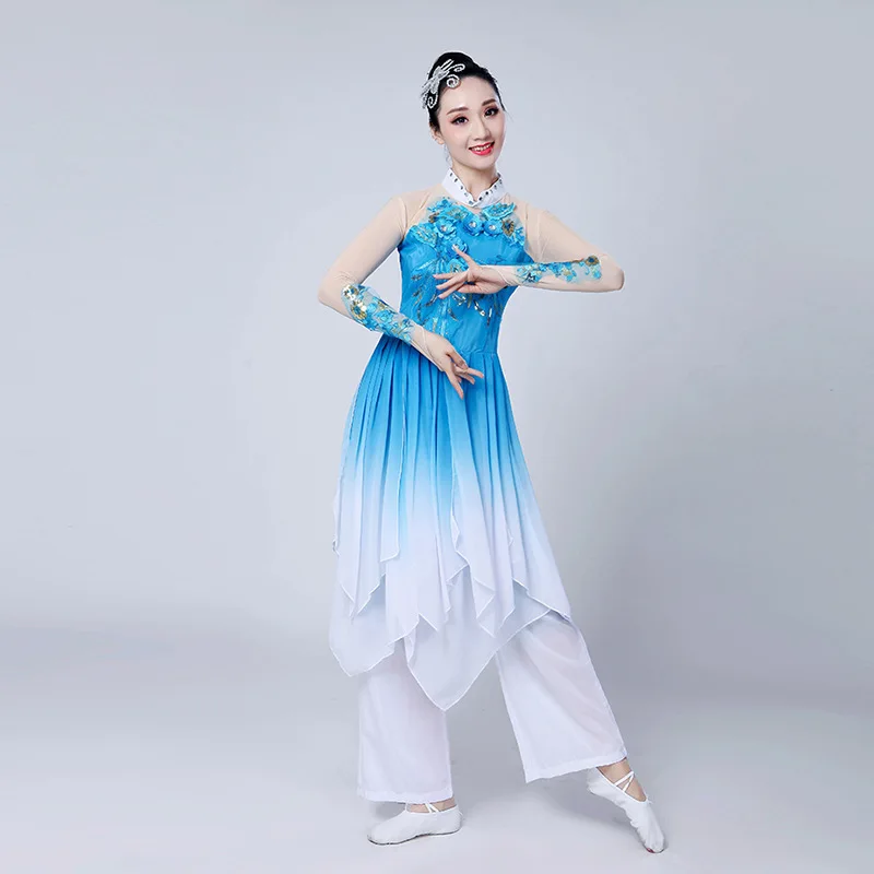 New elegant ladies classical dance dress for adult women new elegant Jasmine square dance Yangko costume fan set