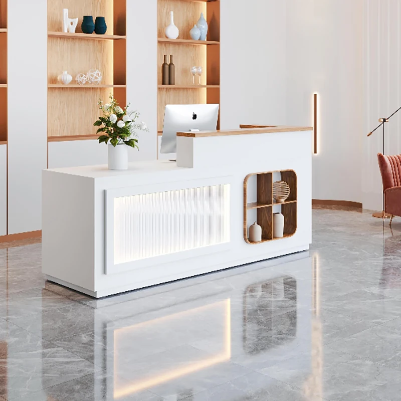 High Quality Material Custom Luxury Salon Baking Varnish White Reception Desk Lobby Service Desk