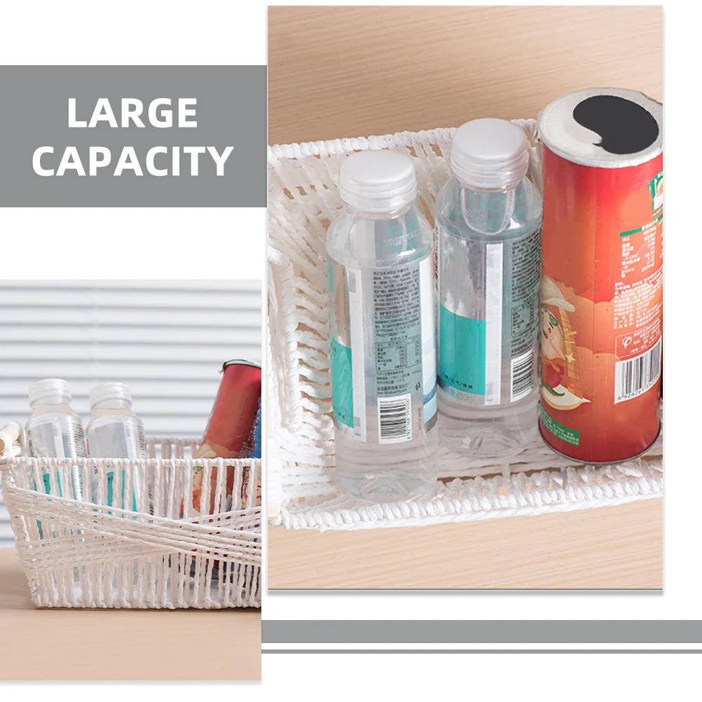 

Paper Rope Storage Basket Handcrafted Woven Organizer for Desktop Snack Household Clutter Rectangular Decorative Basket