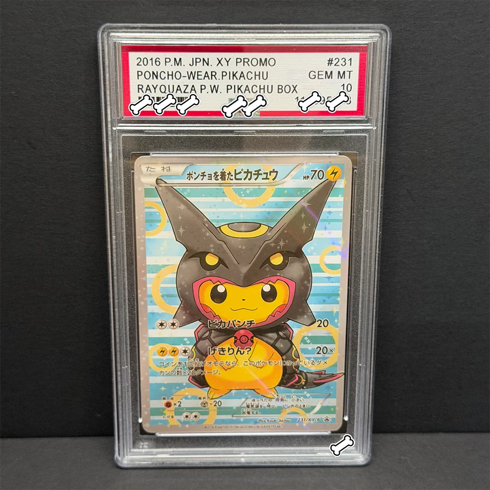 PTCG DIY 2016 P.M. JPN. PONCHO PROMOCIONAL XY - PIKACHU RAYQUAZA P.W. Cartão Proxy de Jogo PIKACHU BOX Base Set GREY HAT VAN GOGH