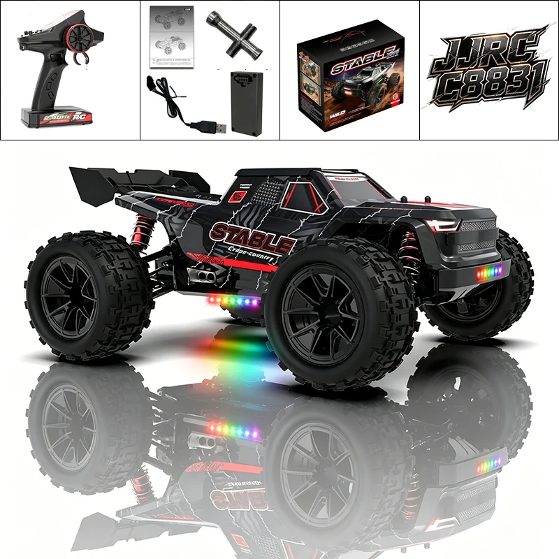JJRC C8831 4WD RC Truck Independent Suspension Alloy Differential, Colorful LEDs Modular Battery Overcurrent/Overheat Protection