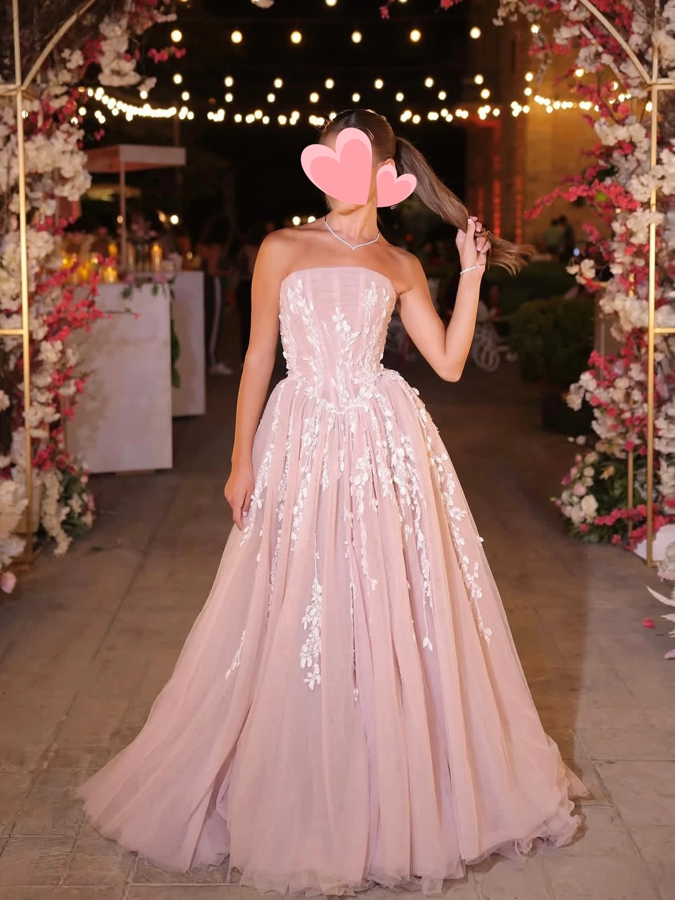 

Other Shore Elegant Vintage Sweet Pink Appliqués A-Line New Strapless Customized Formal Occasion Prom Dress Evening Party Gowns