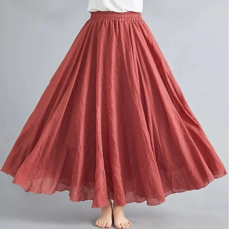 

Cotton Linen Women Leisure Half Length Skirt Female High Waisted Flax Fashion Maxi Skirt Lady Versatile Solid Color Long Skirts