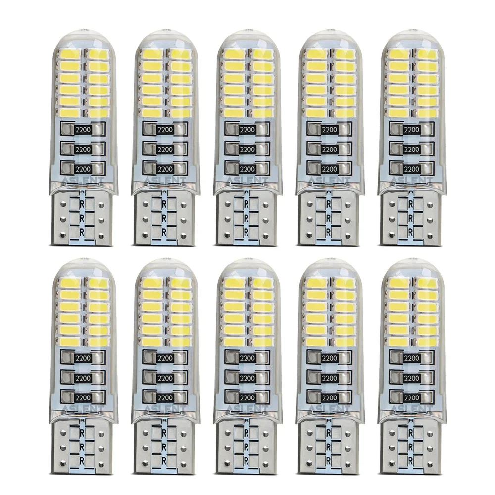 10pcs Silicone Gel COB LED Car Light 12V T10 W5W Wedge Side Parking Reading Bulb Signal Lamp Clearance Light 3014 24SMD Chips