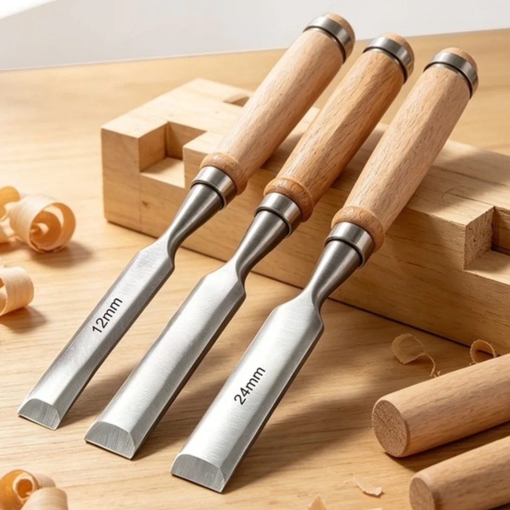 High Carbon Chromium Vanadium Steel Wood Chisel Set With Solid Beech Handle For Professional Woodworking Carving Edging And Slot