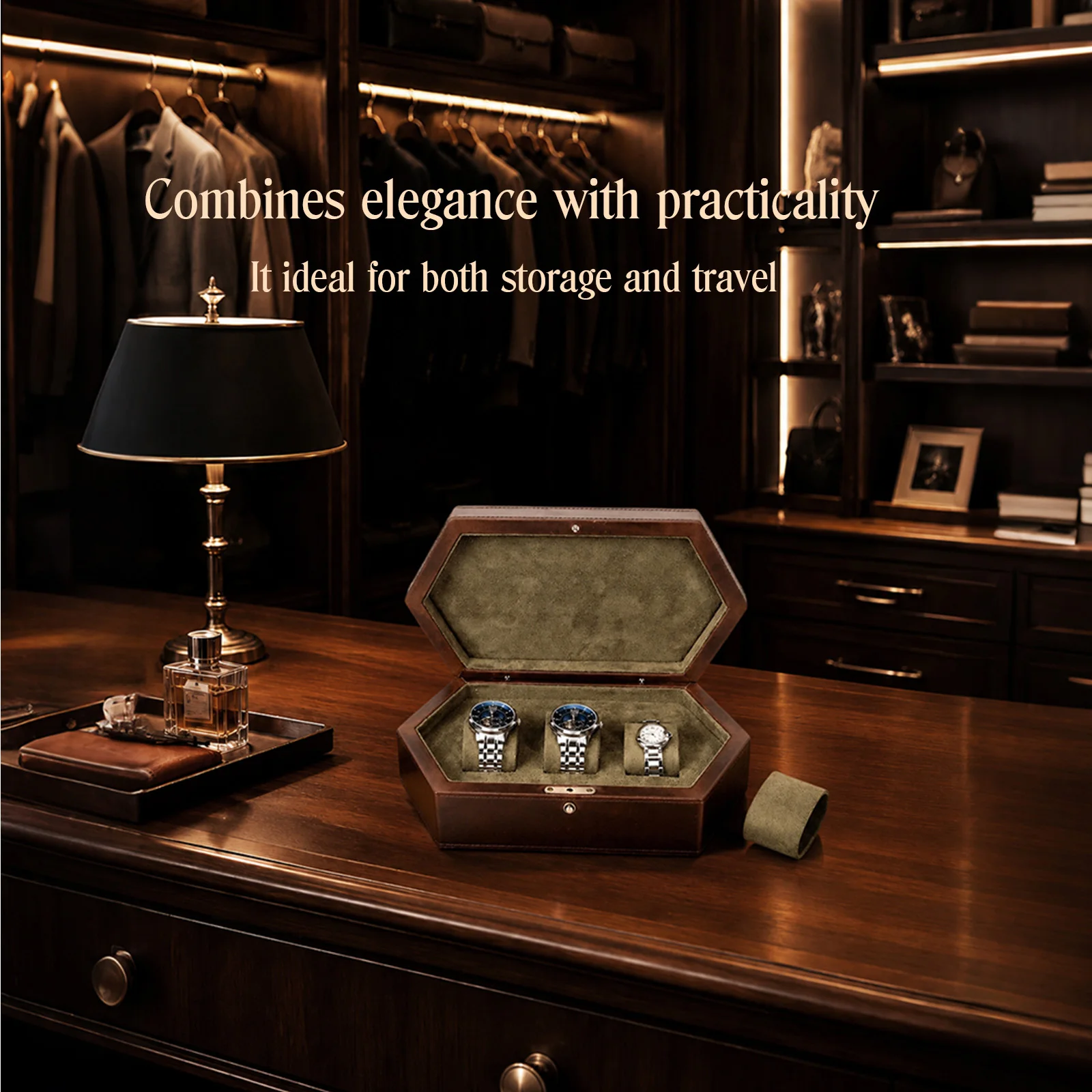 CONTACT'S FAMILY 3 Grids Genuine leather Wood Watch Case Jewellery Storage Box Watch Holder Display Retro Organizer