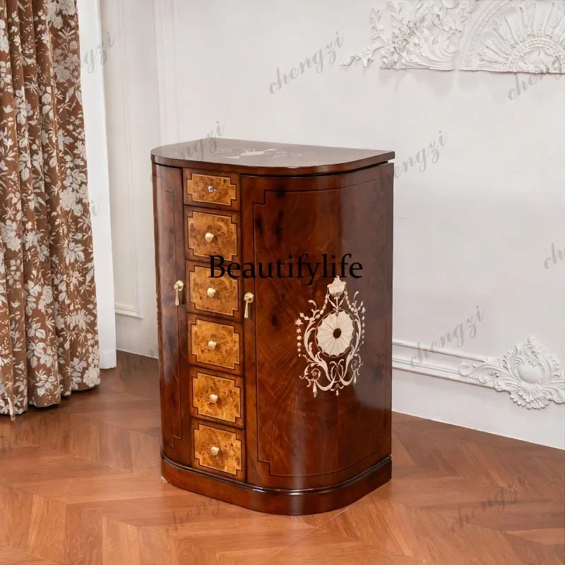 PP37 French retro solid wood multi-functional grid jewelry cabinet light luxury large-capacity storage chest