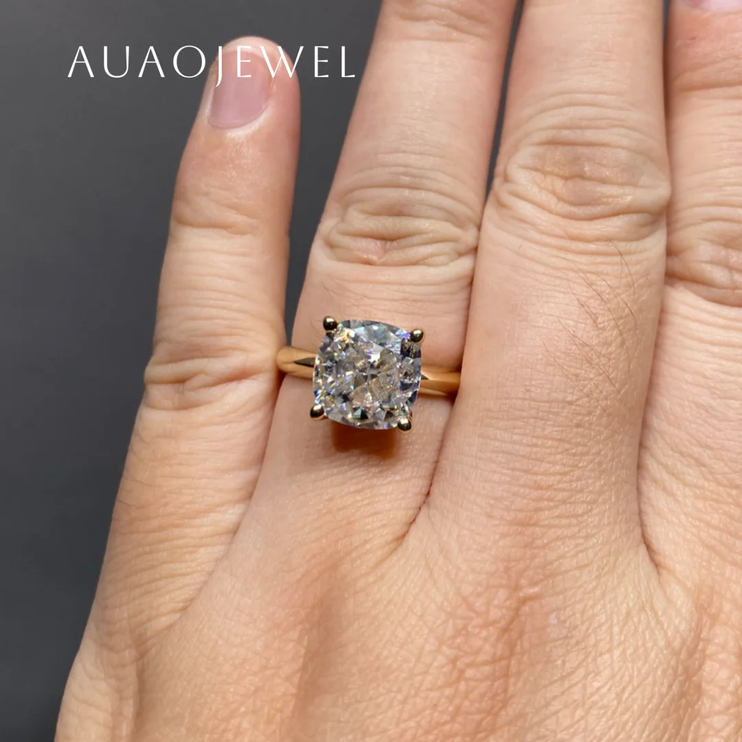 

AUAOJEWEL 5Carat Cushion Moissanite Ring 925 Silver Original 18K 14K 9K Yellow Gold Luxury Designer Jewelry For Women Certified