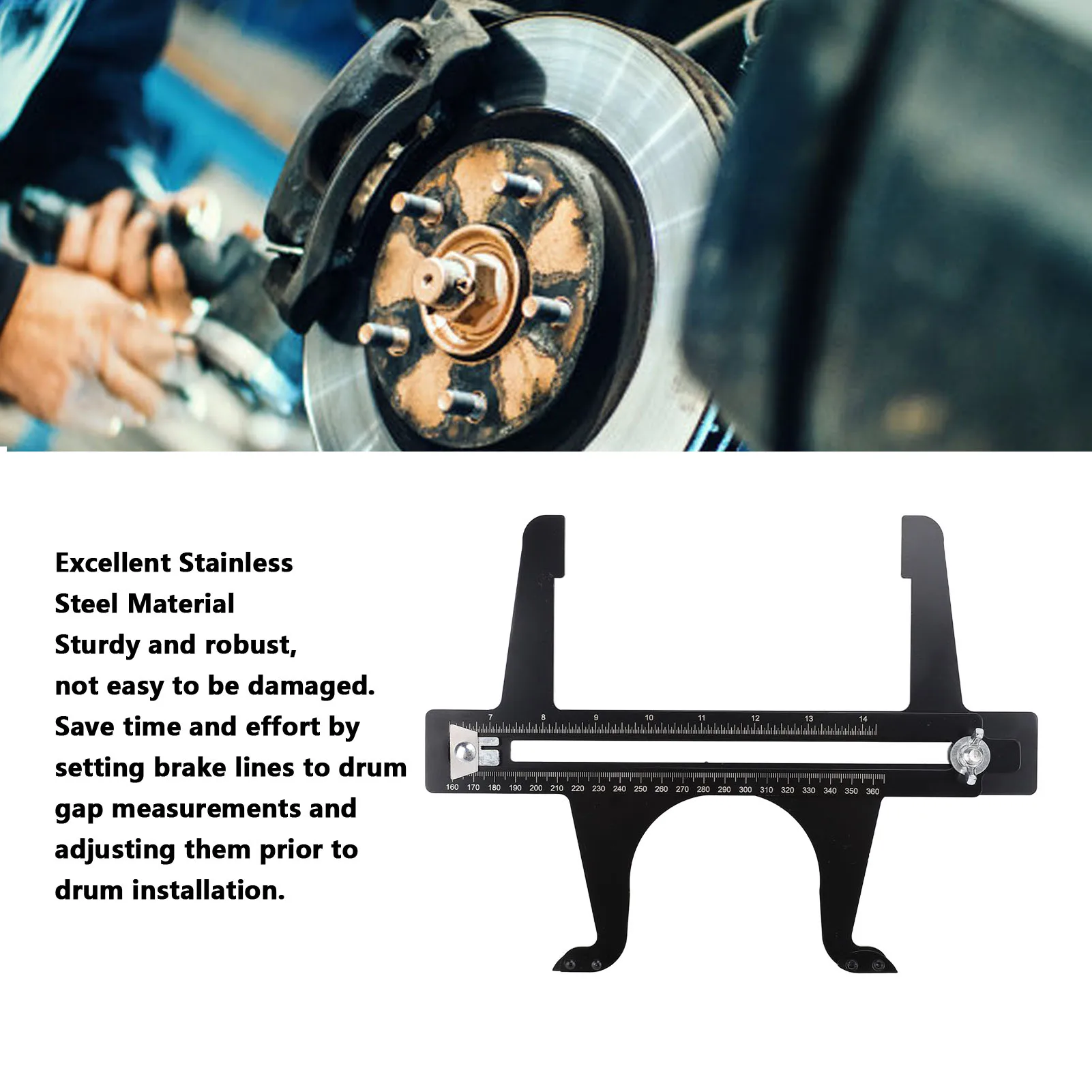 Ferramenta de medição de redefinição de freio, 6,5-14,25 polegadas, escala dupla, aço inoxidável, ferramenta de medição de redefinição de tambor de freio, medidor de redefinição de freio